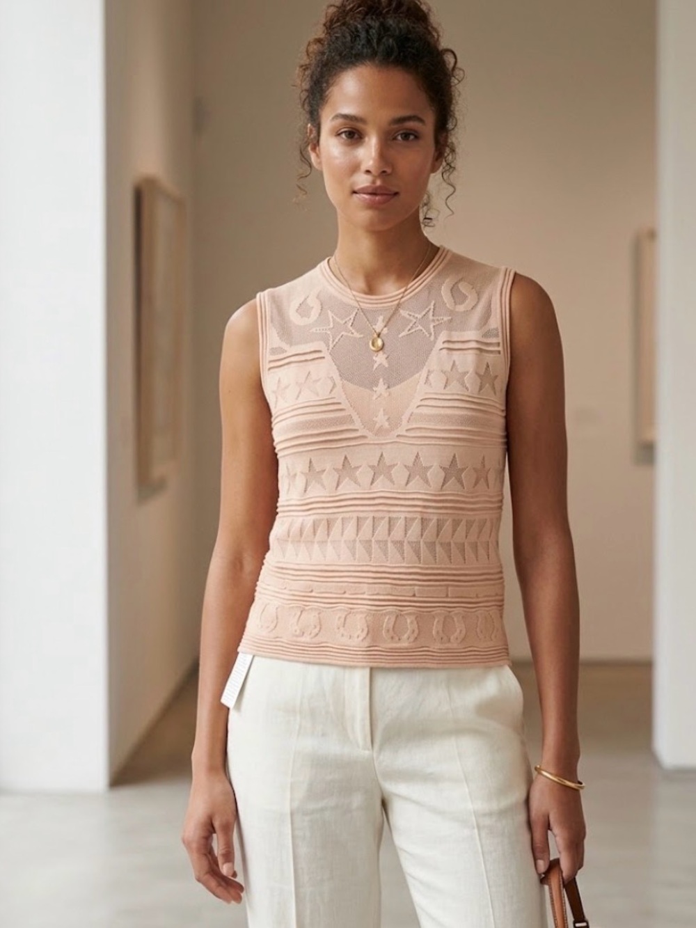 M by Missoni Peach Textured Knit Sleeveless Tank Top with flaw Italian 46